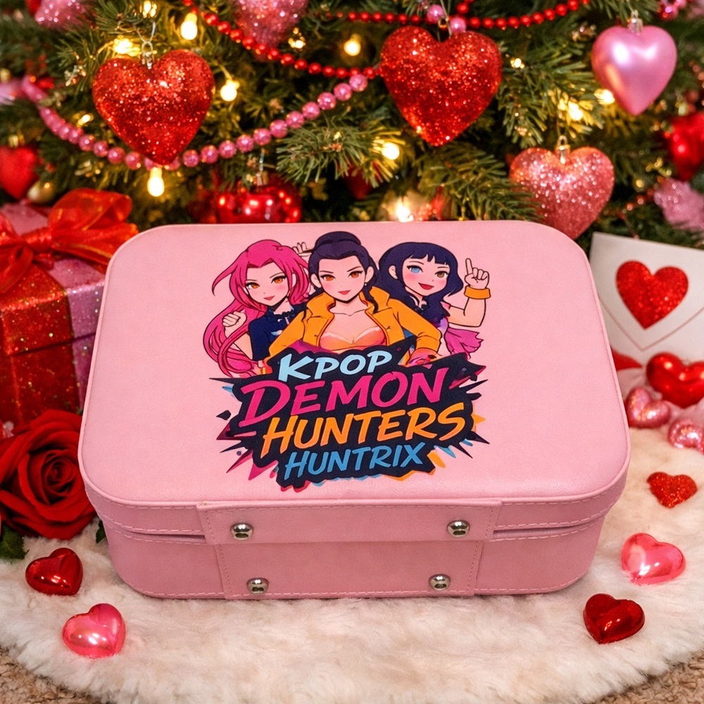 KPOP Demon Hunters Huntrix Pink Mini Storage Case / Makeup Train Case